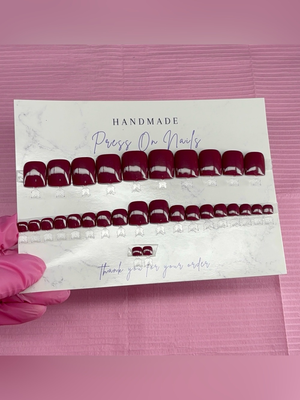 press on toenails solid color handmade builder gel maroon